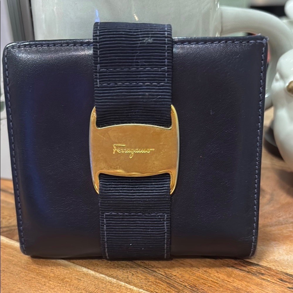 Salvatore Ferragamo Leather Wallet with Gold Gancini Hardware